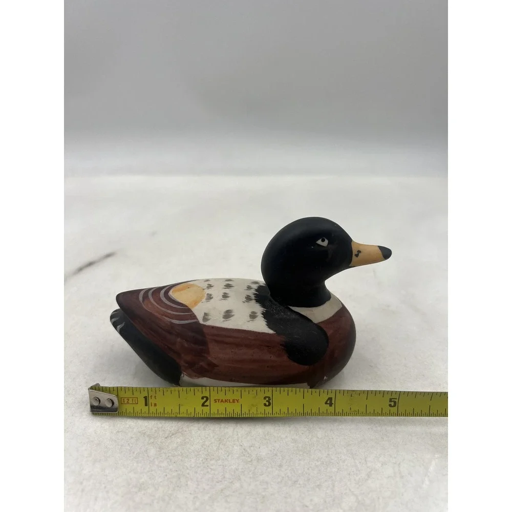 Hand Painted Ceramic Duck Figurine Mallard Decoy Style Small Home Decor Mini